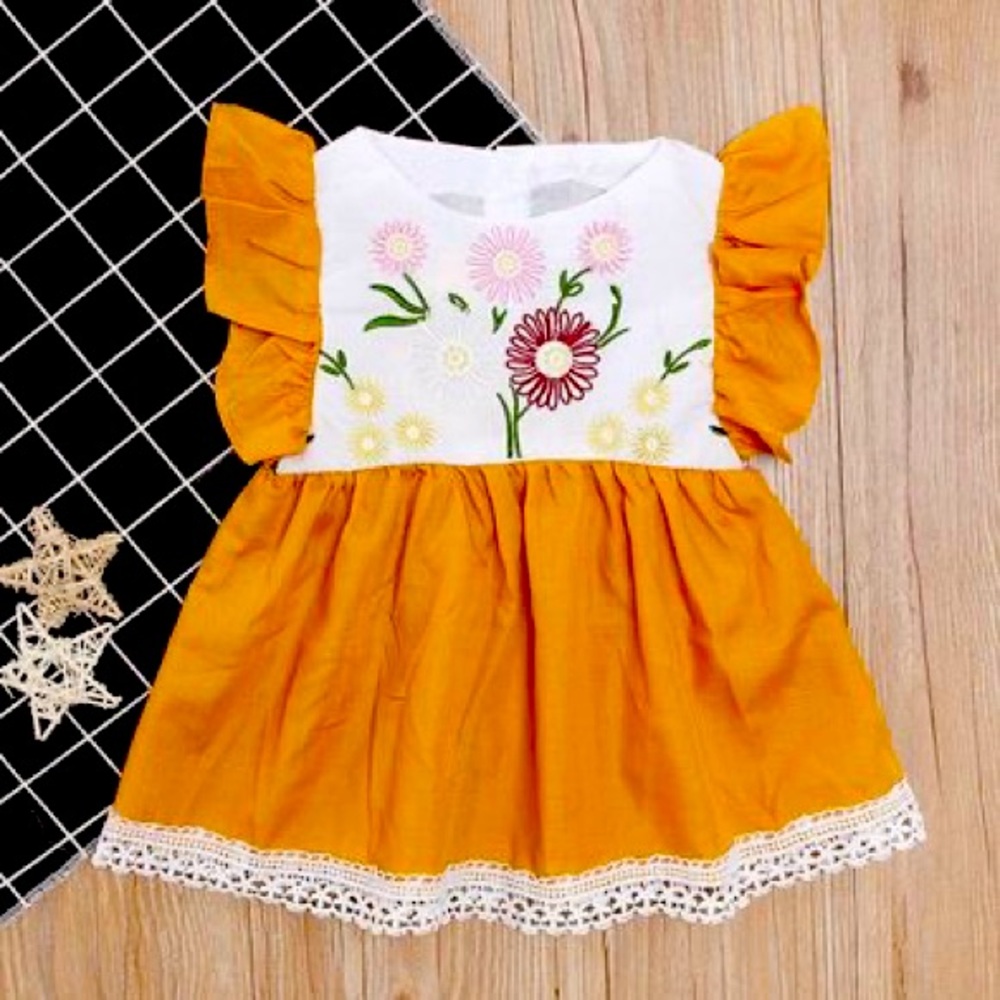 Orange Fall Dress w/ Embroidered Flowers